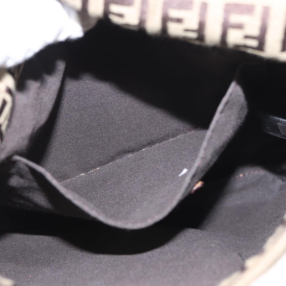 FENDI Zucchino Canvas Shoulder Bag Beige Gold Auth 149656