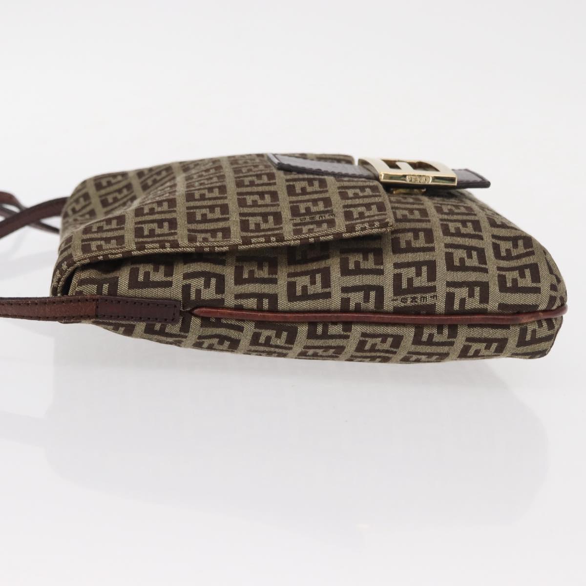 FENDI Zucchino Canvas Shoulder Bag Beige Gold Auth 149656