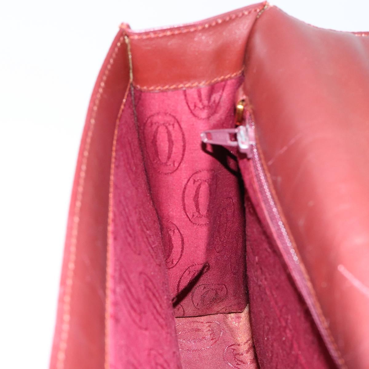 CARTIER Must Line Hand Bag Leather Bordeaux Gold Auth 149664