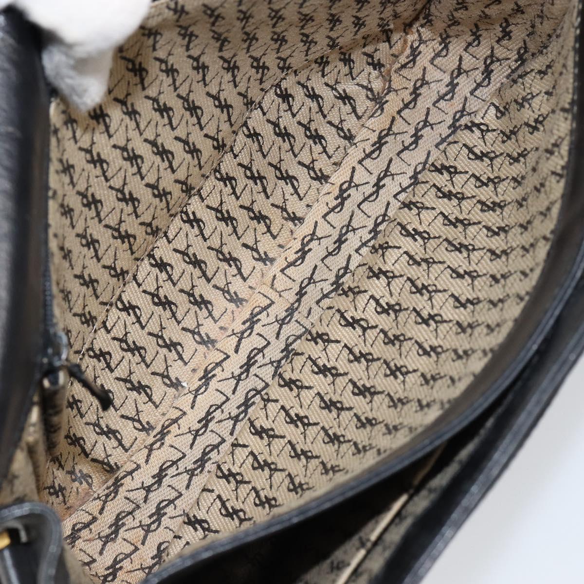 SAINT LAURENT Shoulder Bag Leather Black Gold Auth 149666