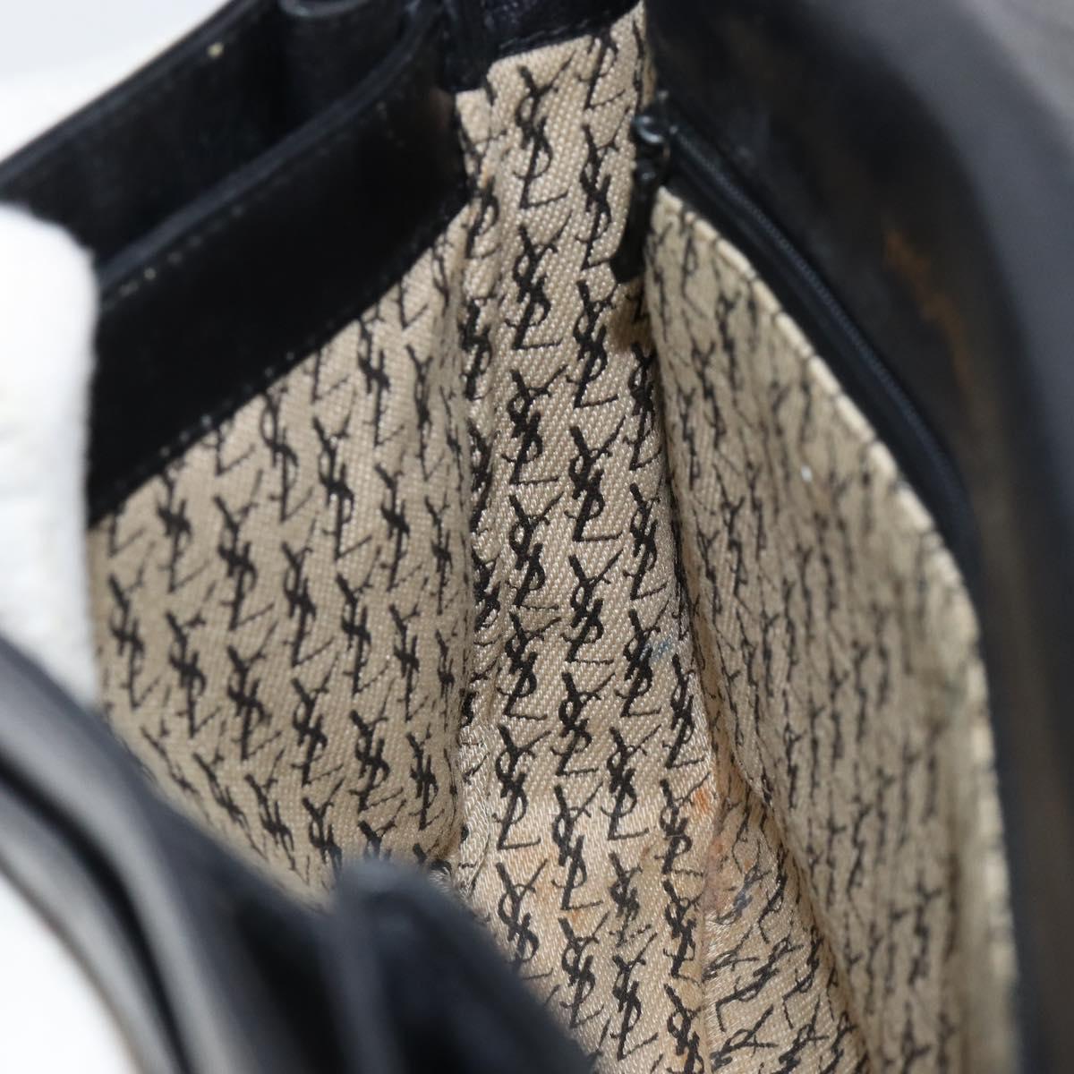 SAINT LAURENT Shoulder Bag Leather Black Gold Auth 149666