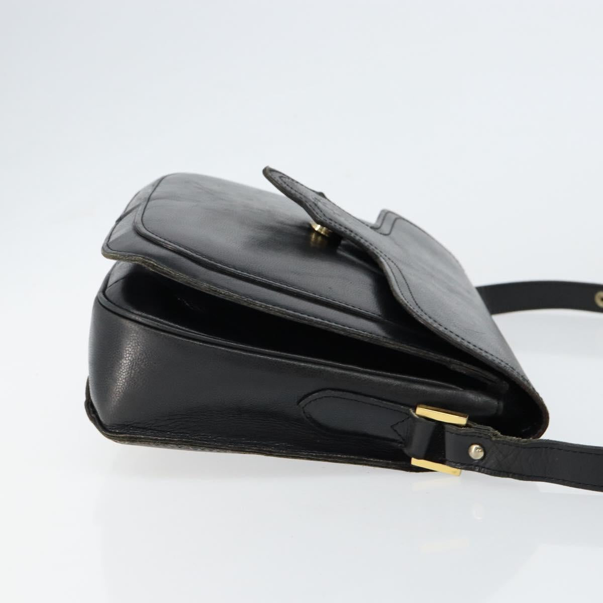 SAINT LAURENT Shoulder Bag Leather Black Gold Auth 149666