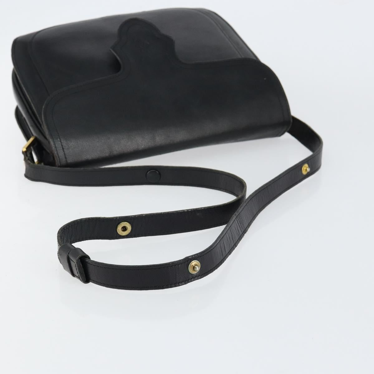 SAINT LAURENT Shoulder Bag Leather Black Gold Auth 149666