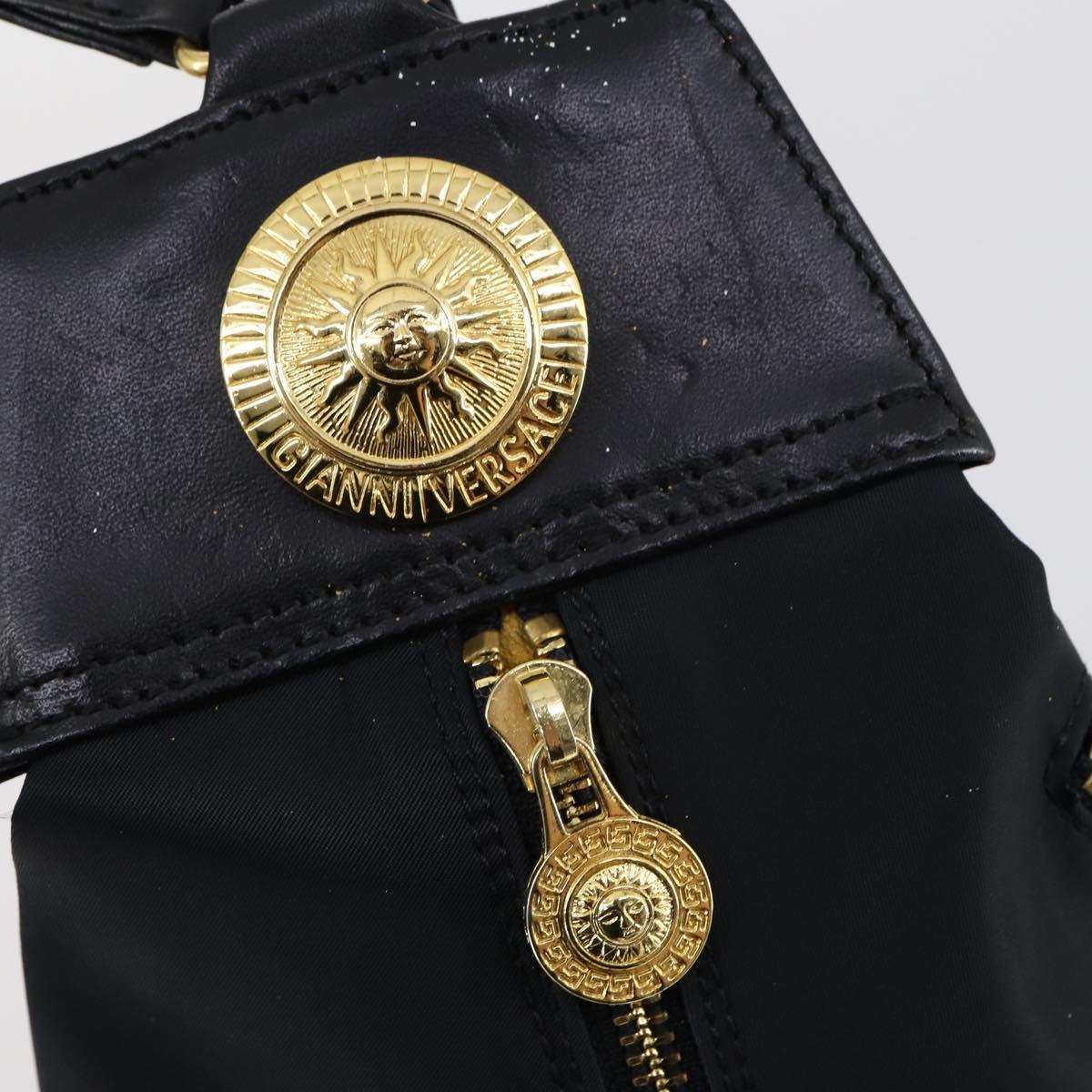 VERSACE Backpack Nylon Black Gold Auth 149669