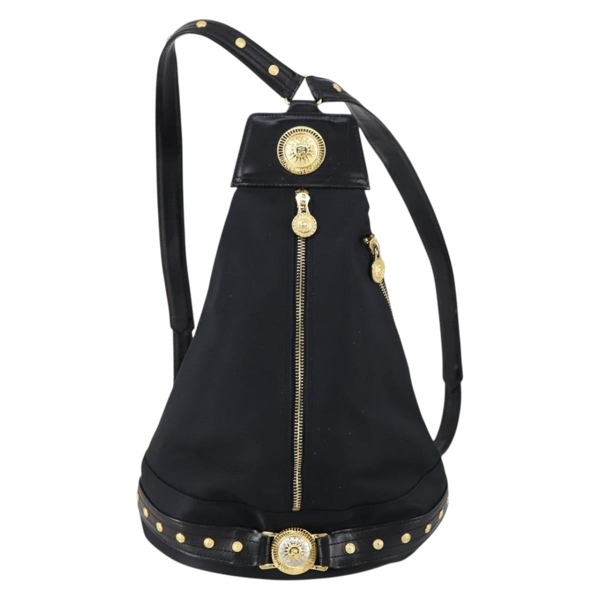 VERSACE Backpack Nylon Black Gold Auth 149669