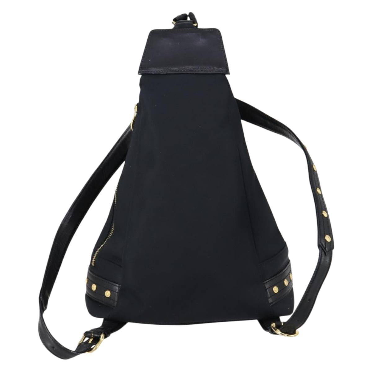 VERSACE Backpack Nylon Black Gold Auth 149669