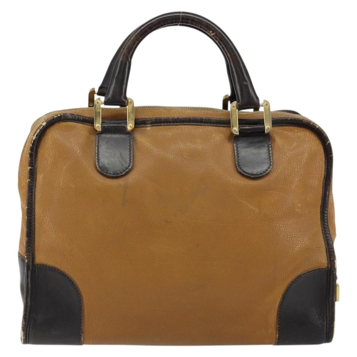 LOEWE Anagram Amazona 32 Hand Bag Leather Brown Gold Auth 149670