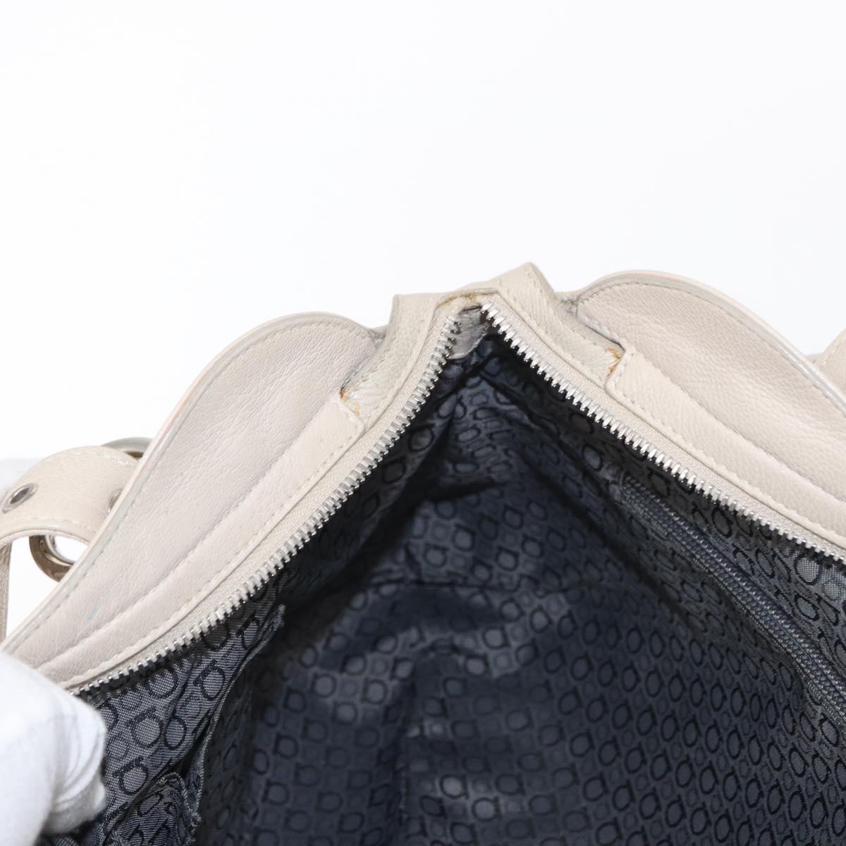 Salvatore Ferragamo Gancini Shoulder Bag Leather Silver White Auth 149671