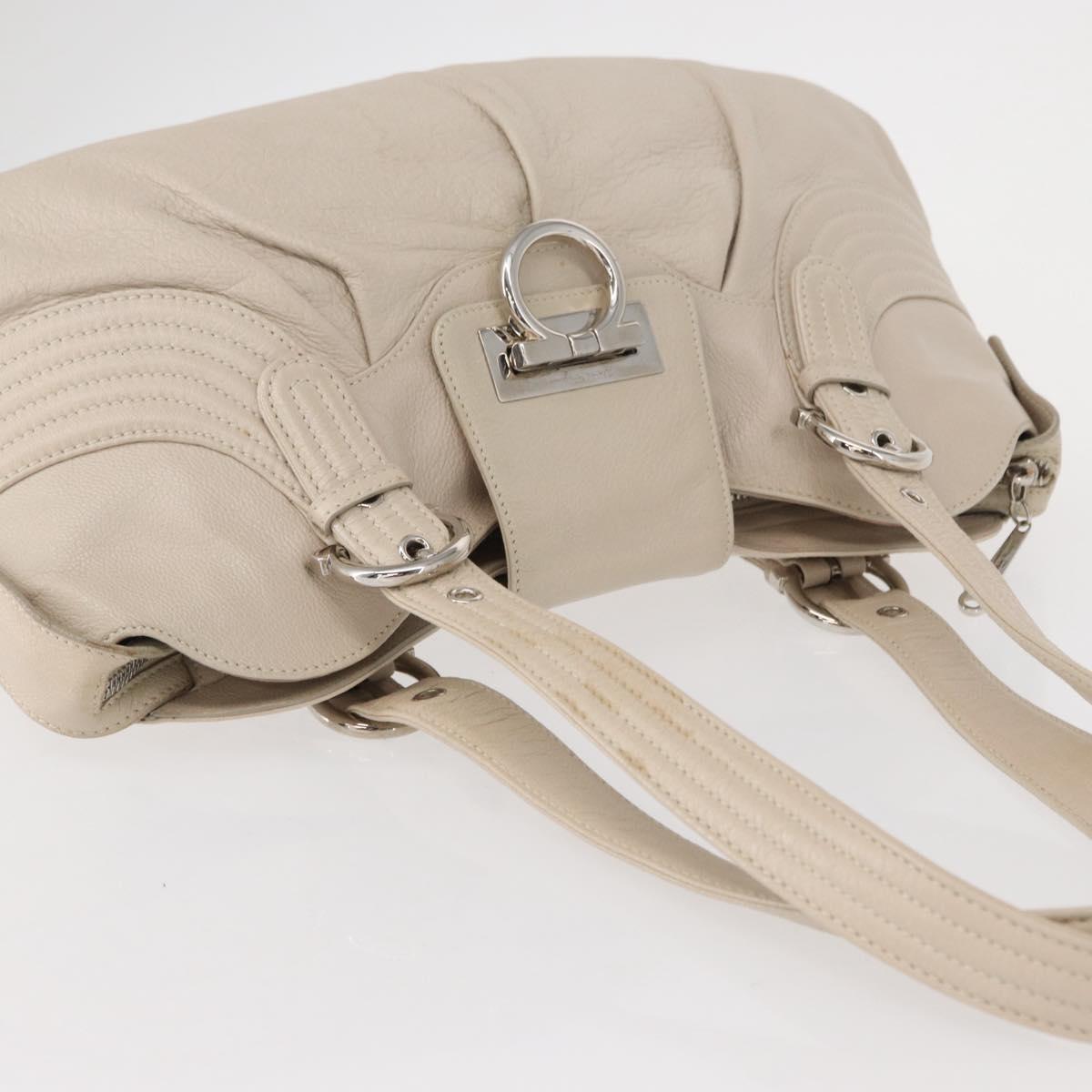 Salvatore Ferragamo Gancini Shoulder Bag Leather Silver White Auth 149671