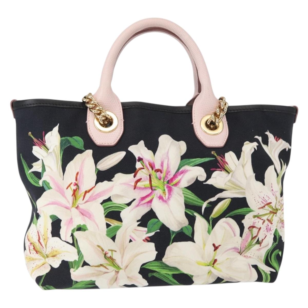 DOLCE&GABBANA CAPRI Hand Bag Canvas 2way Pink Gold Auth 149678