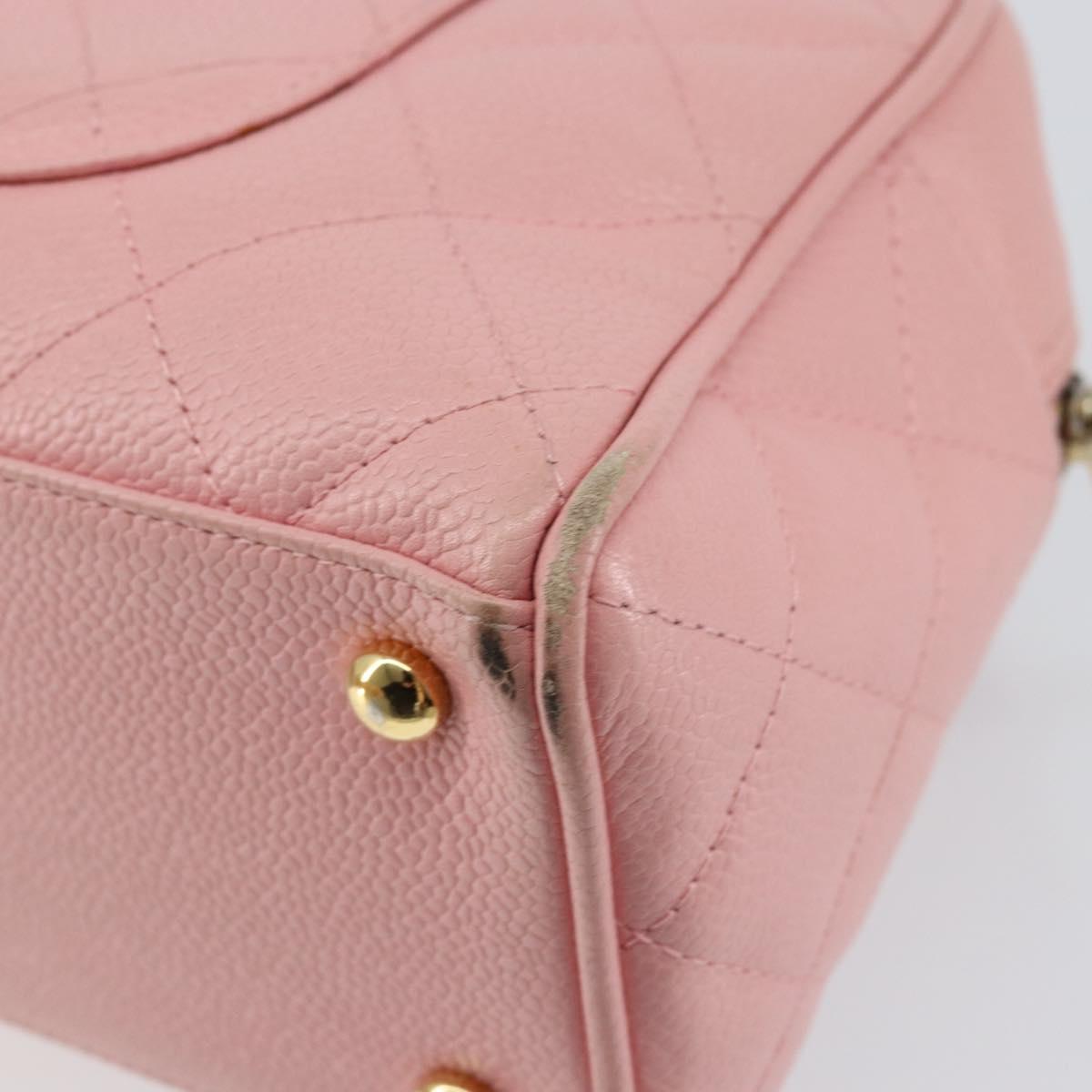 CHANEL Matelasse COCO Mark Hand Bag Caviar Skin Pink Gold CC Auth 149681