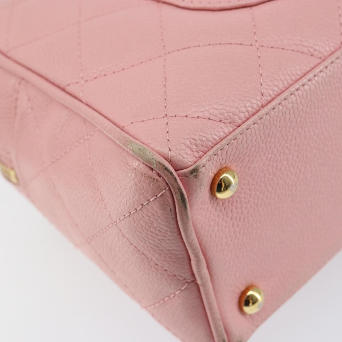CHANEL Matelasse COCO Mark Hand Bag Caviar Skin Pink Gold CC Auth 149681
