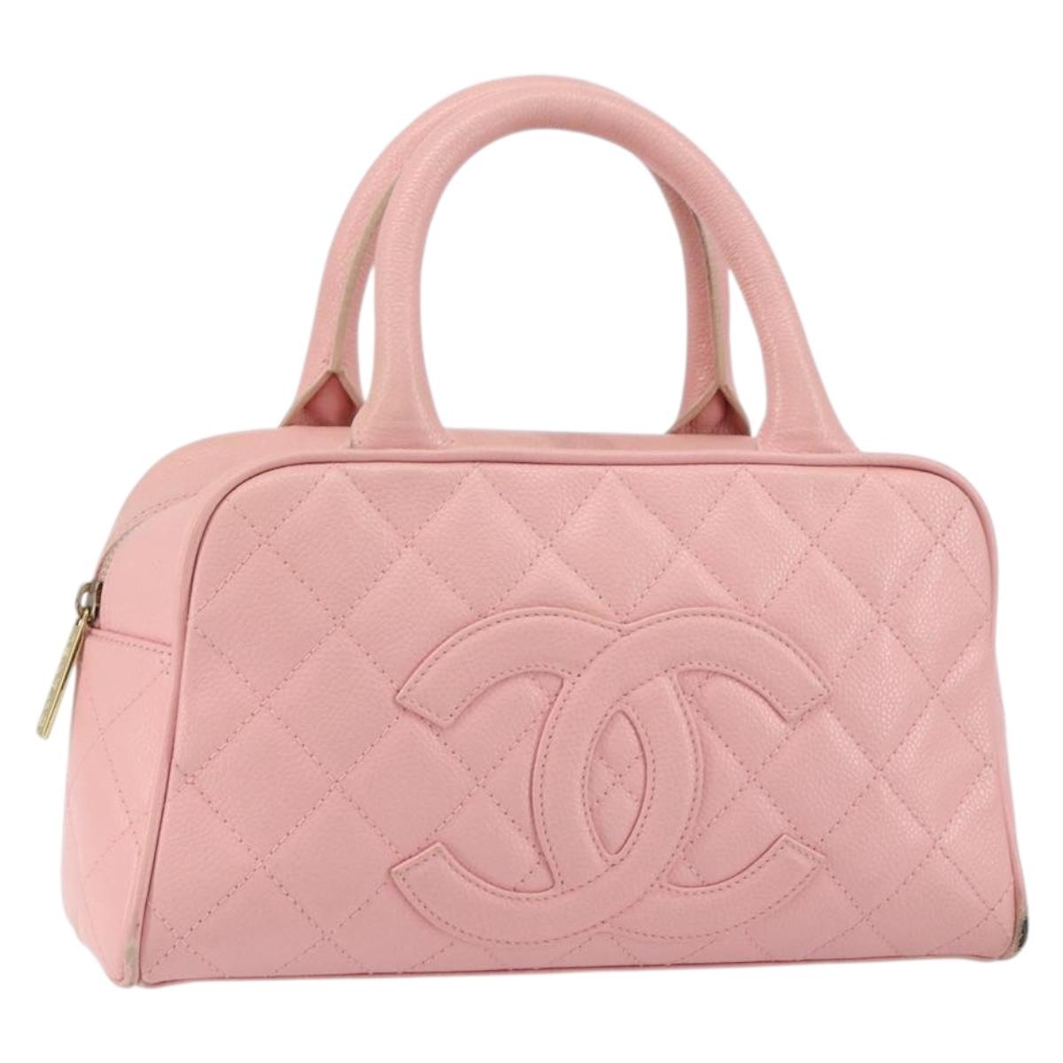 CHANEL Matelasse COCO Mark Hand Bag Caviar Skin Pink Gold CC Auth 149681