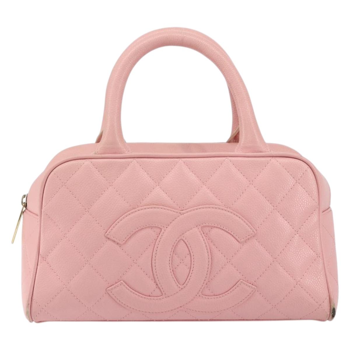 CHANEL Matelasse COCO Mark Hand Bag Caviar Skin Pink Gold CC Auth 149681