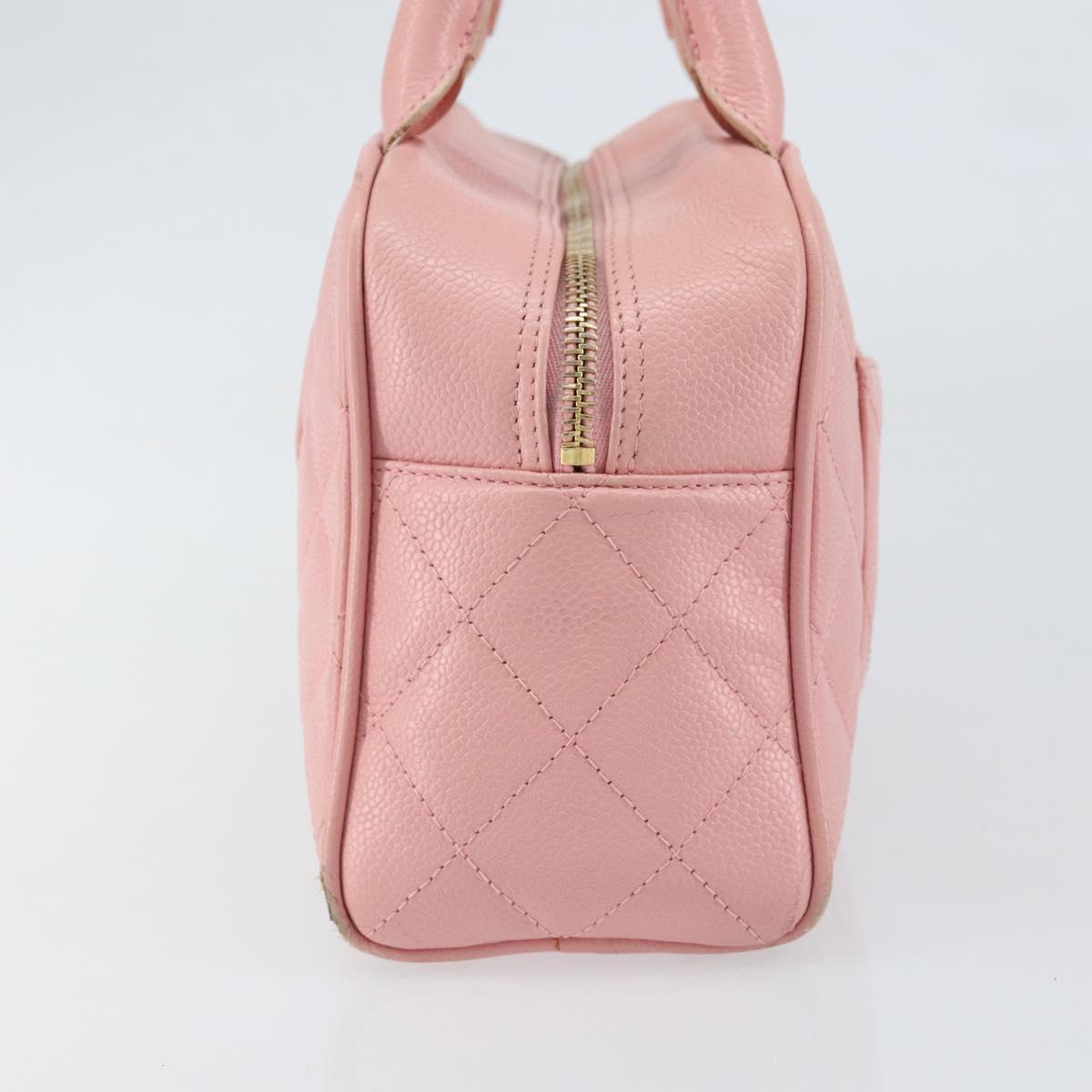 CHANEL Matelasse COCO Mark Hand Bag Caviar Skin Pink Gold CC Auth 149681