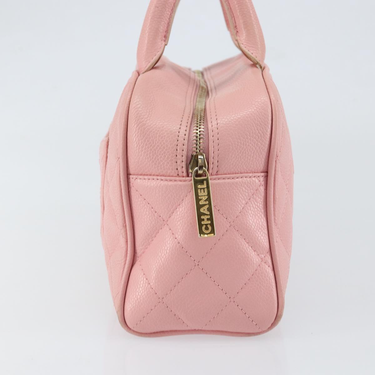 CHANEL Matelasse COCO Mark Hand Bag Caviar Skin Pink Gold CC Auth 149681