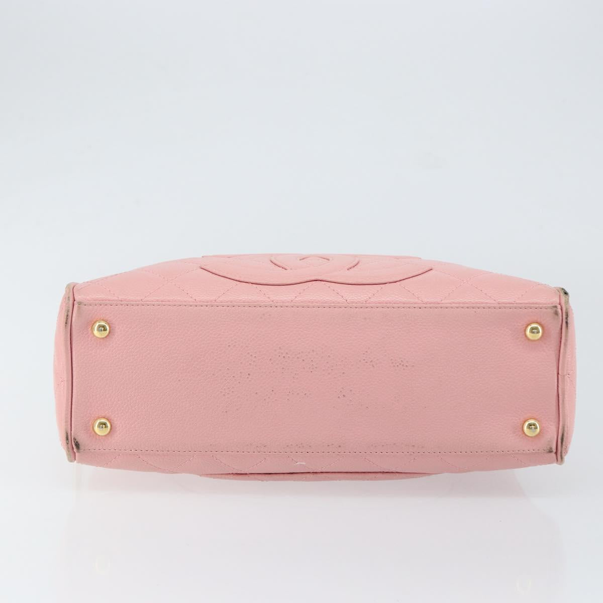 CHANEL Matelasse COCO Mark Hand Bag Caviar Skin Pink Gold CC Auth 149681