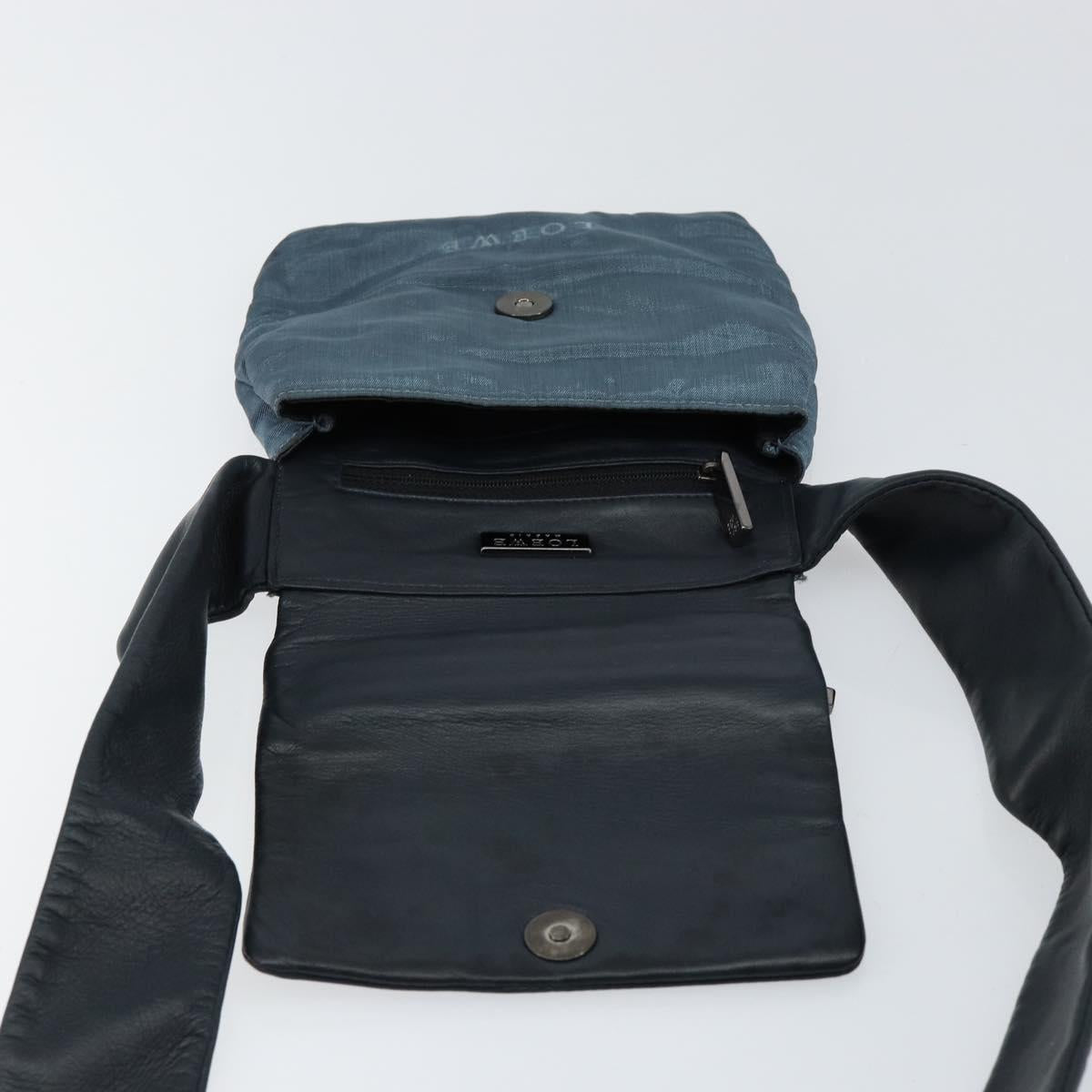 LOEWE Waist Bag Leather Navy Silver Auth 149698