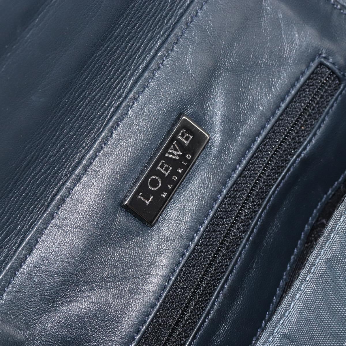 LOEWE Waist Bag Leather Navy Silver Auth 149698