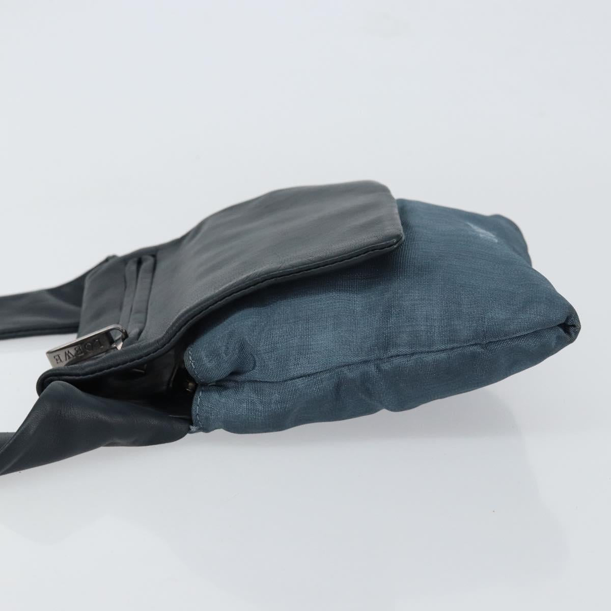 LOEWE Waist Bag Leather Navy Silver Auth 149698