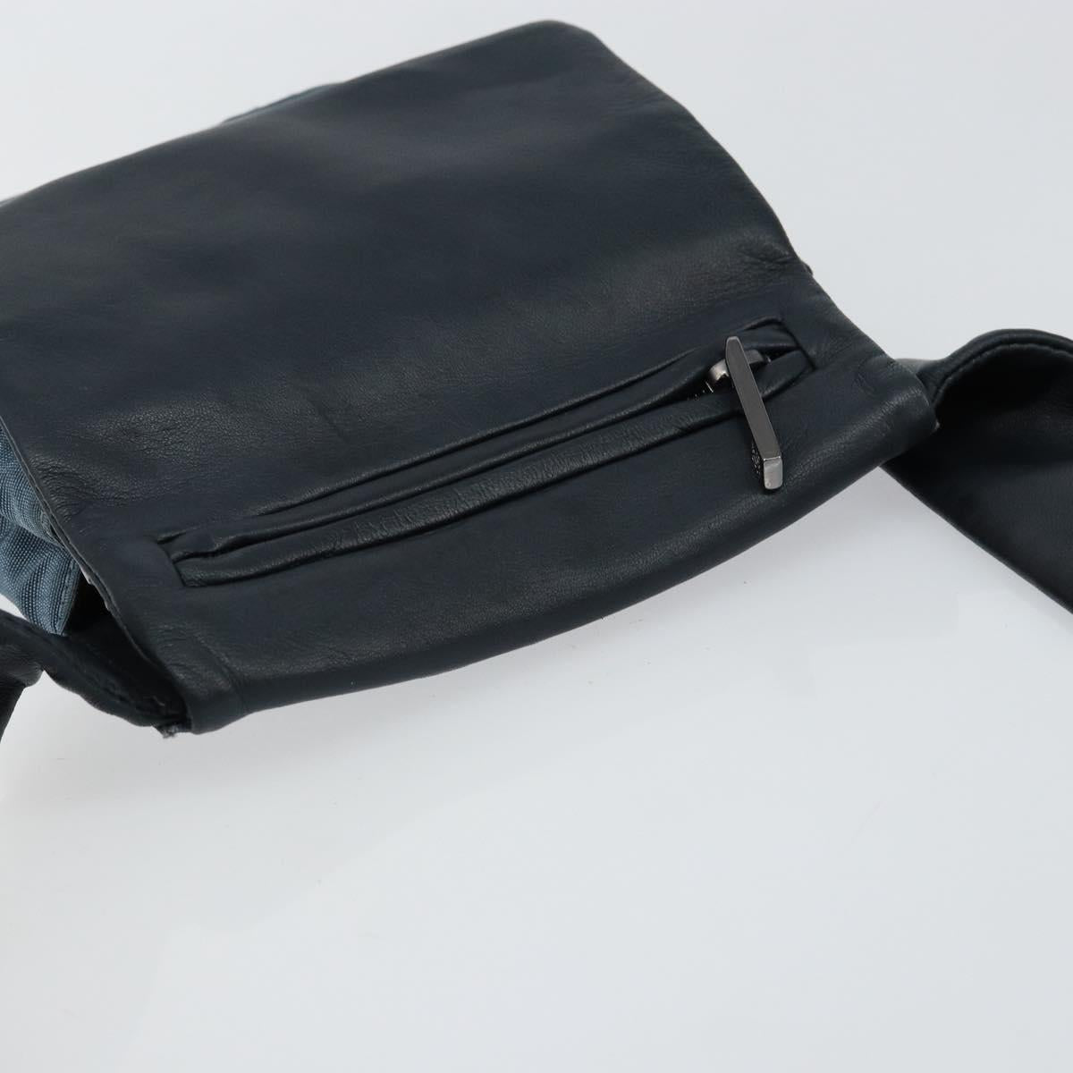 LOEWE Waist Bag Leather Navy Silver Auth 149698