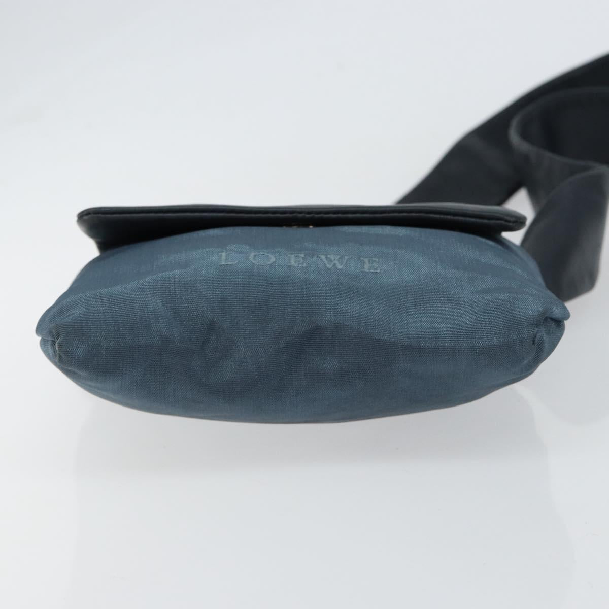 LOEWE Waist Bag Leather Navy Silver Auth 149698