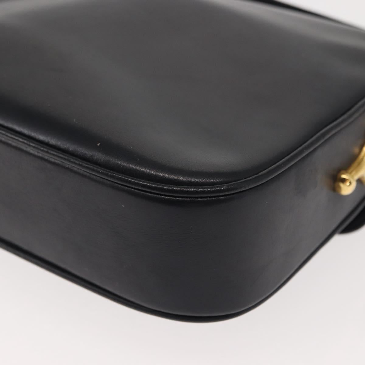 CELINE Shoulder Bag Leather Vintage Navy Gold Auth 149702