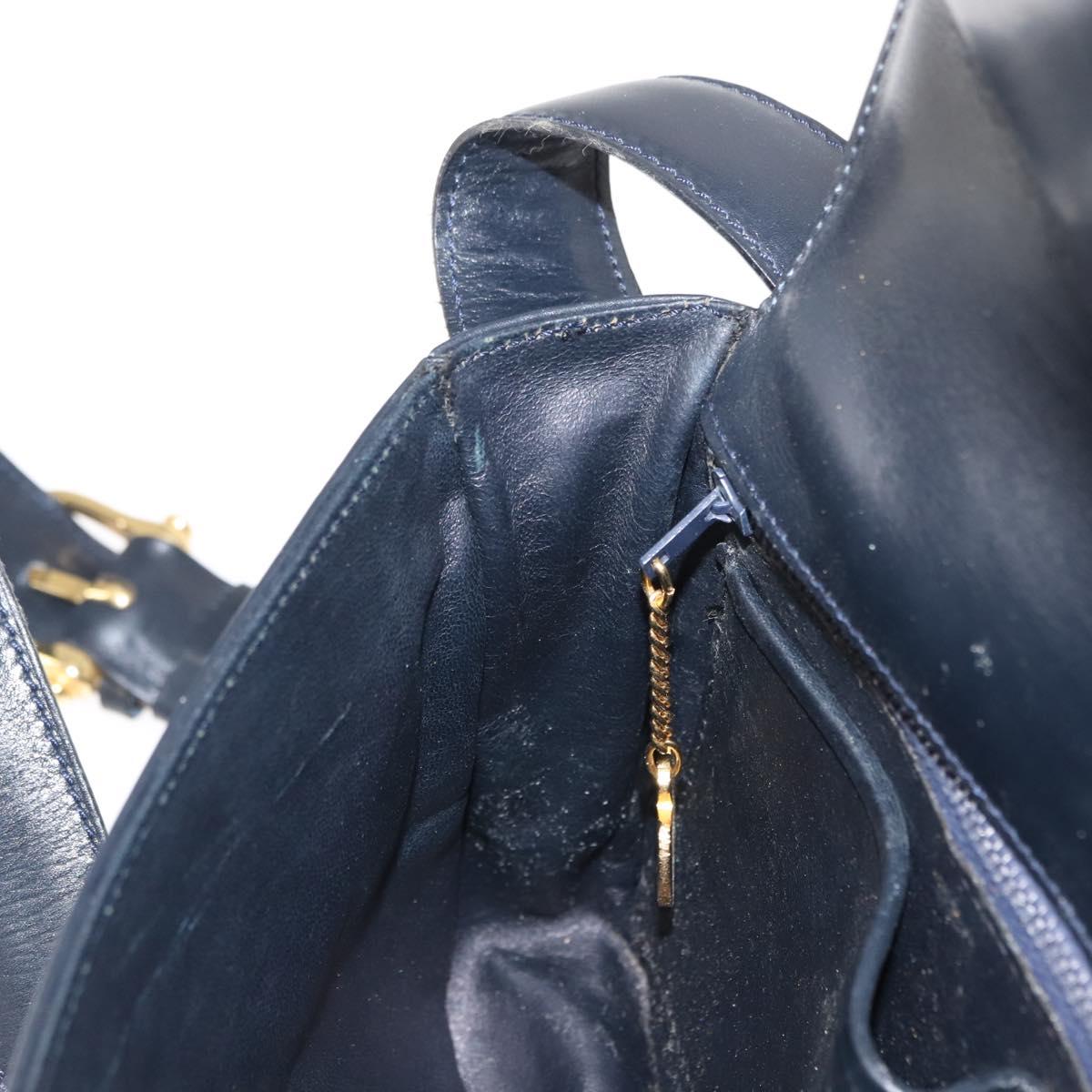 CELINE Shoulder Bag Leather Vintage Navy Gold Auth 149702