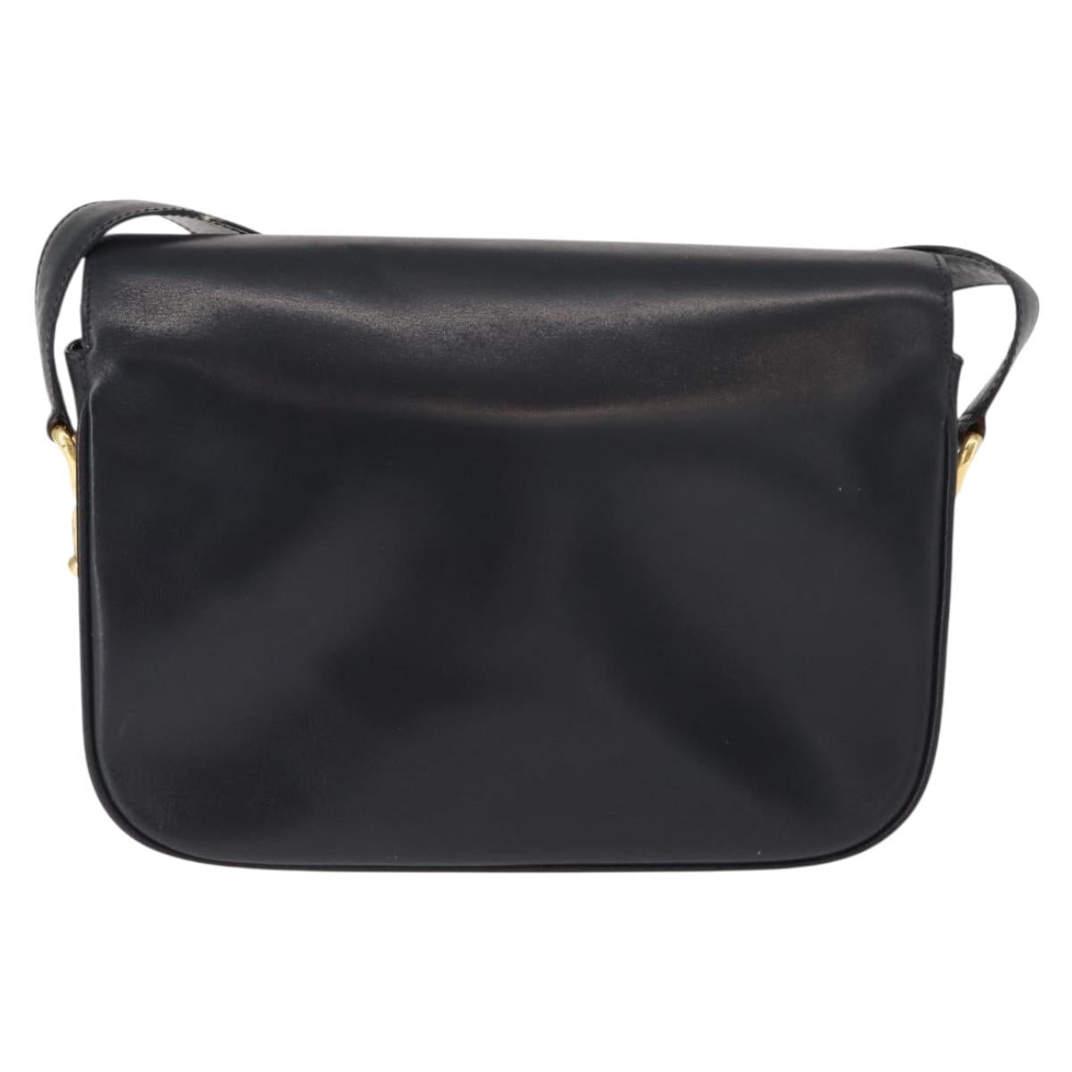 CELINE Shoulder Bag Leather Vintage Navy Gold Auth 149702