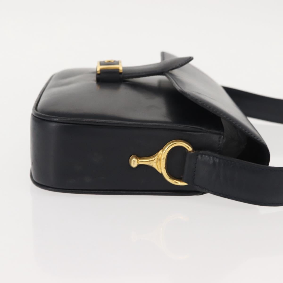 CELINE Shoulder Bag Leather Vintage Navy Gold Auth 149702