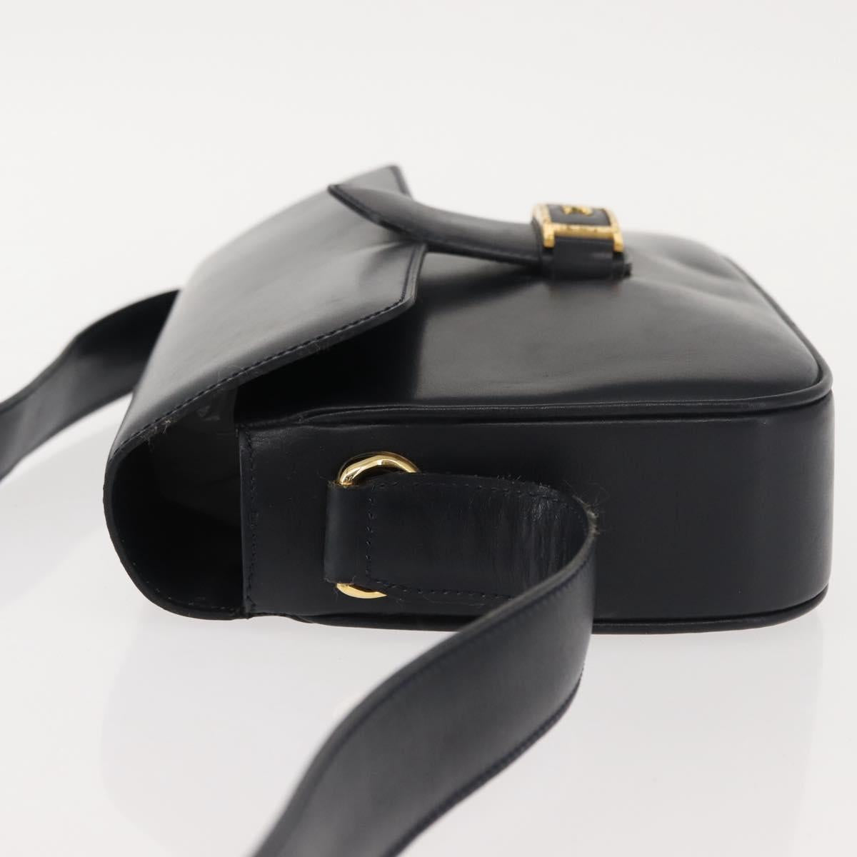 CELINE Shoulder Bag Leather Vintage Navy Gold Auth 149702