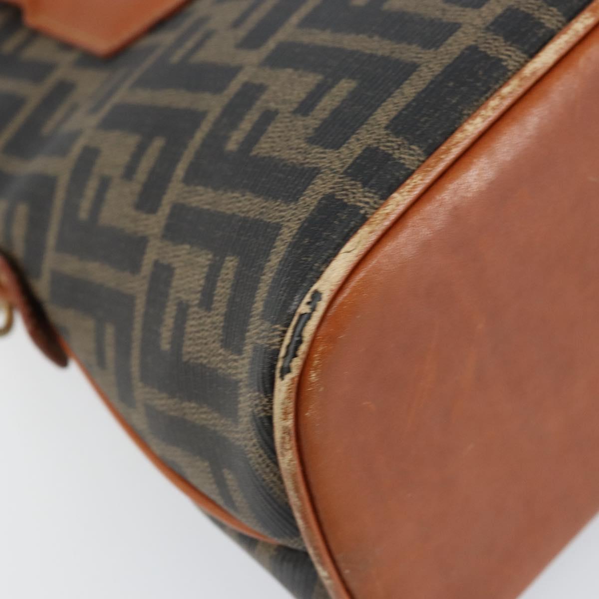 FENDI Zucca Canvas Hand Bag PVC Vintage Black Brown gold Auth 149705