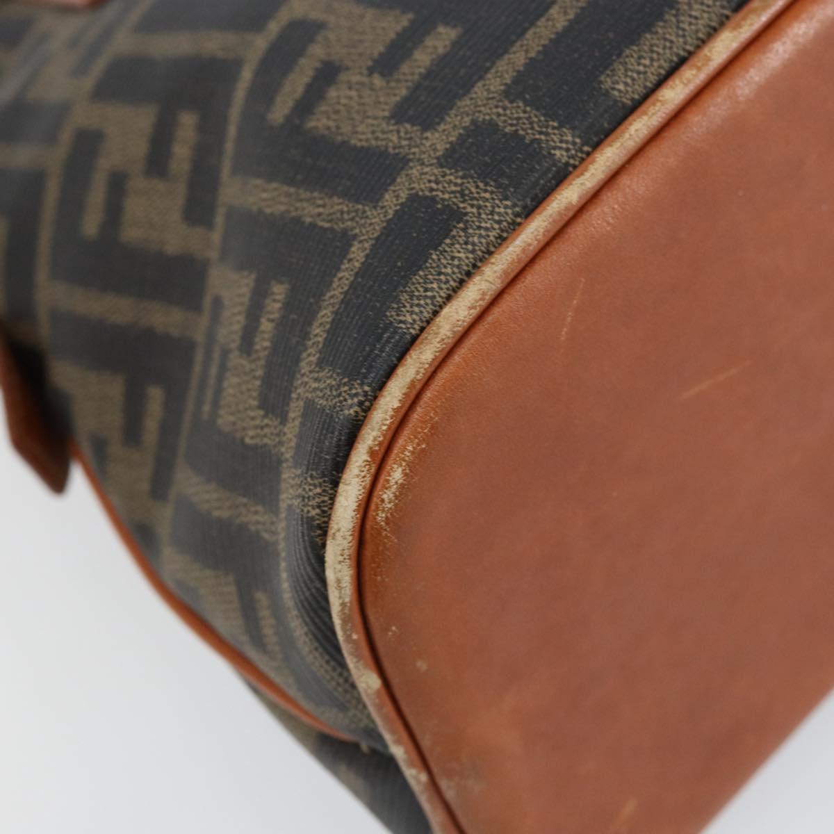 FENDI Zucca Canvas Hand Bag PVC Vintage Black Brown gold Auth 149705