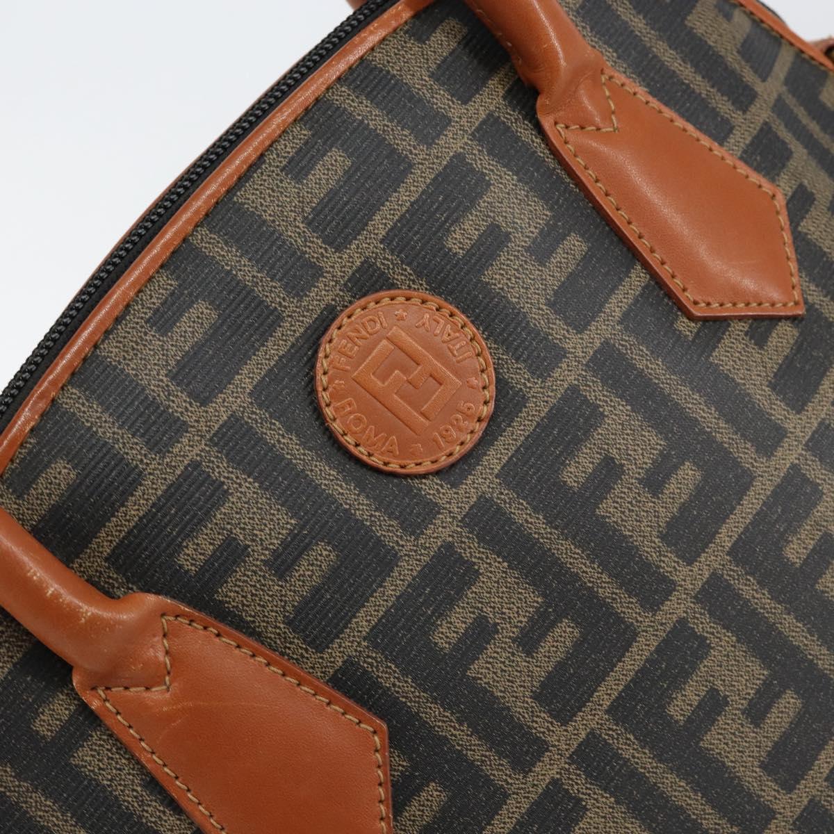 FENDI Zucca Canvas Hand Bag PVC Vintage Black Brown gold Auth 149705