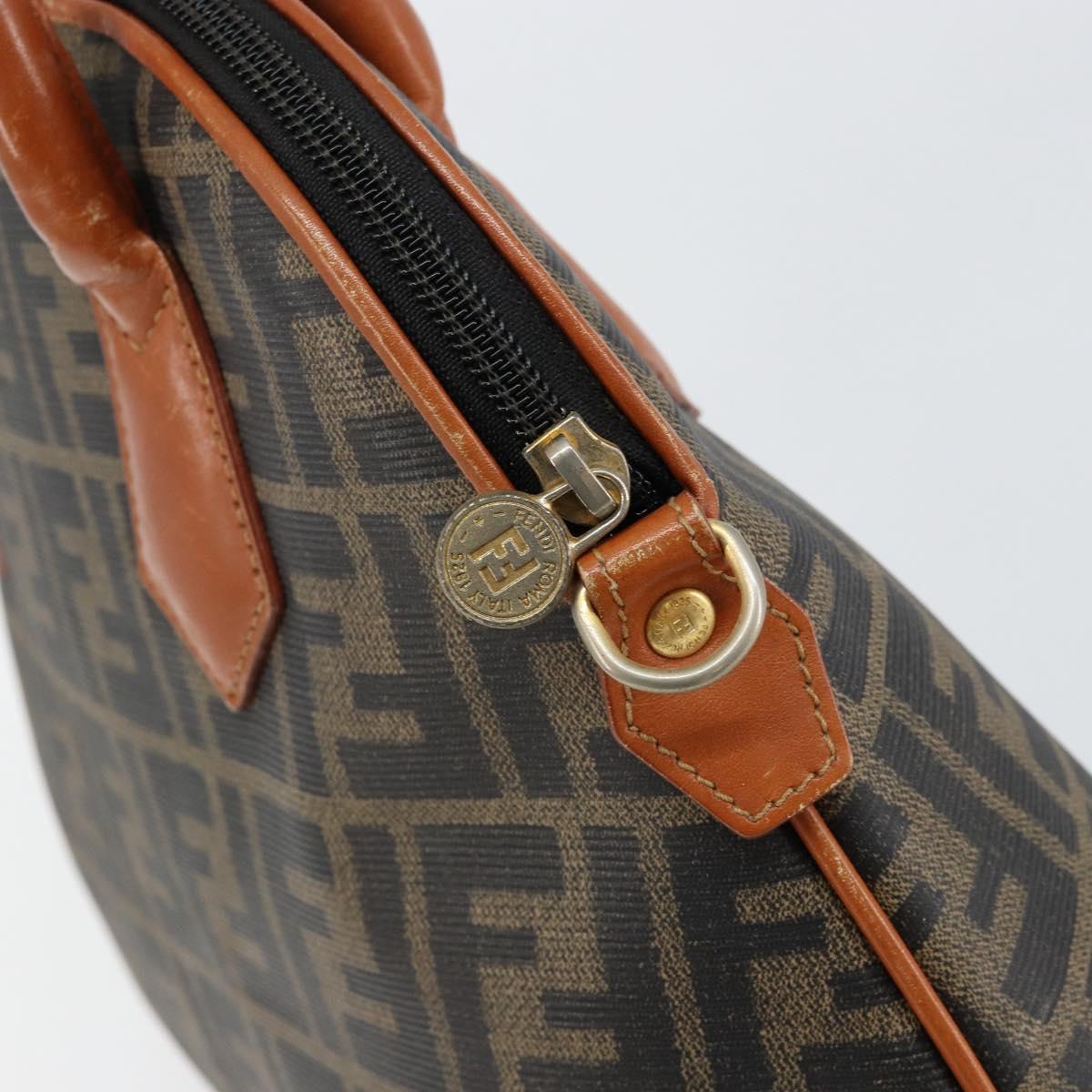 FENDI Zucca Canvas Hand Bag PVC Vintage Black Brown gold Auth 149705