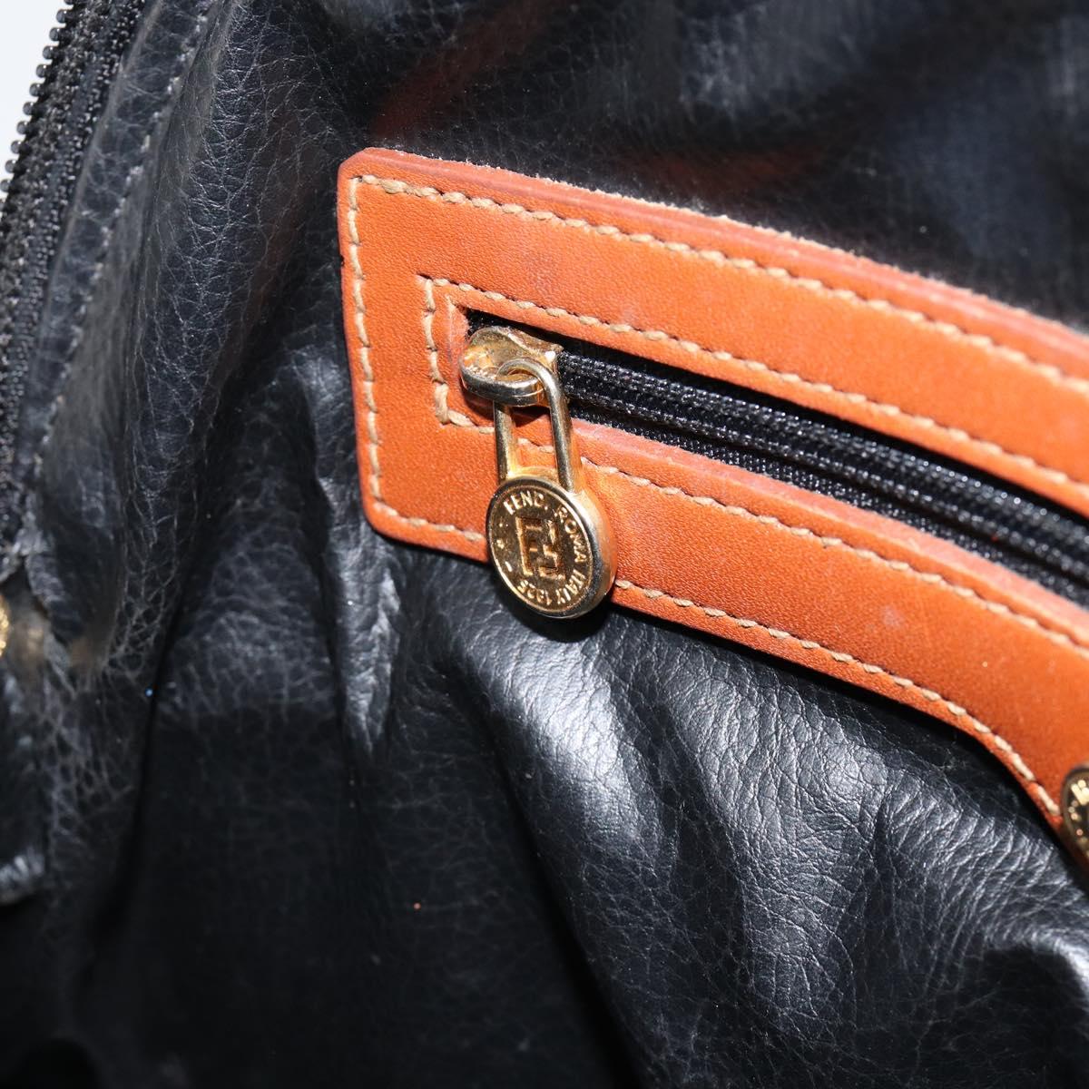 FENDI Zucca Canvas Hand Bag PVC Vintage Black Brown gold Auth 149705