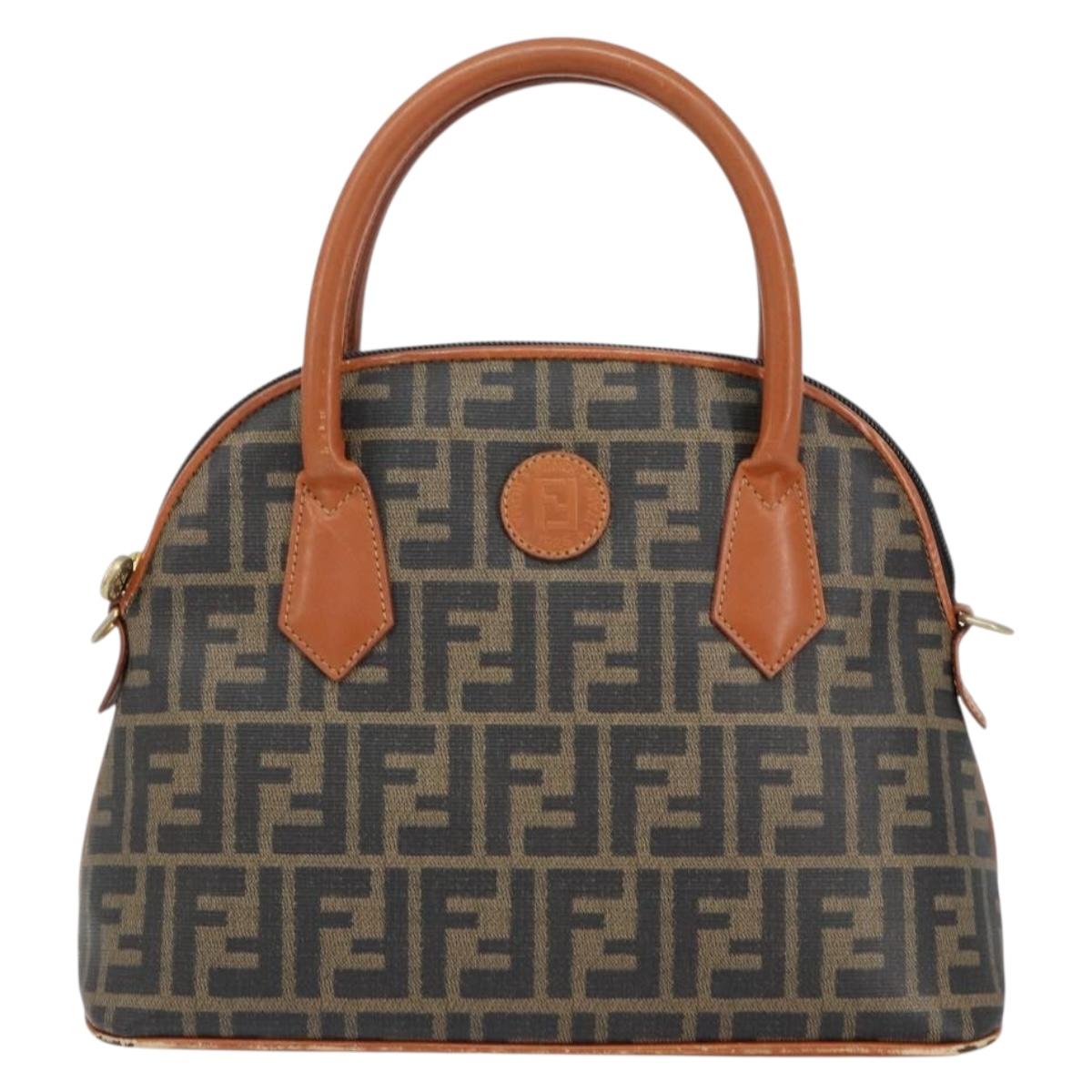 FENDI Zucca Canvas Hand Bag PVC Vintage Black Brown gold Auth 149705