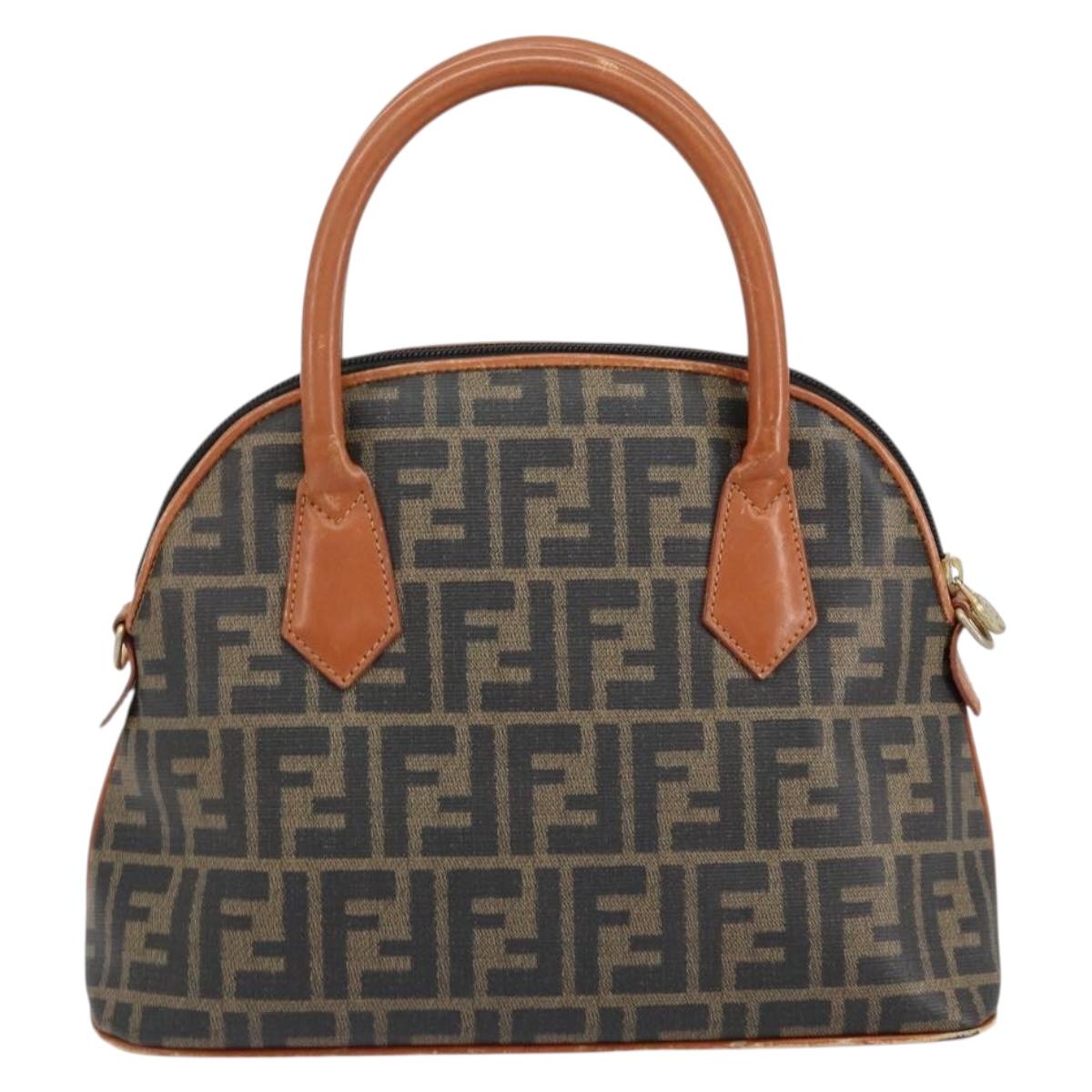 FENDI Zucca Canvas Hand Bag PVC Vintage Black Brown gold Auth 149705
