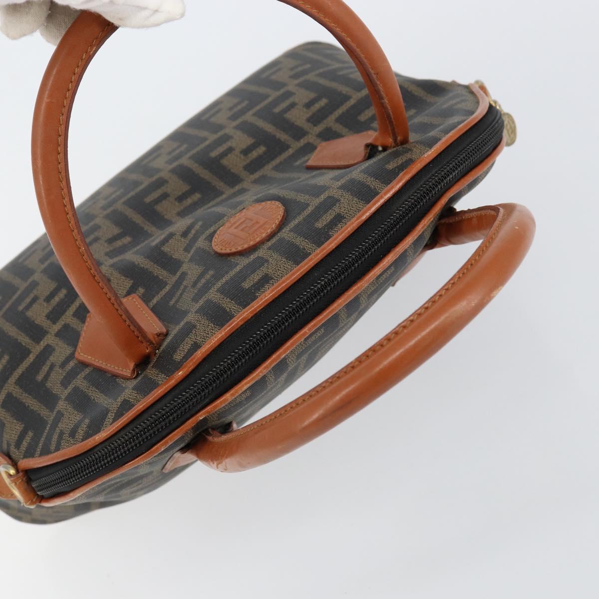 FENDI Zucca Canvas Hand Bag PVC Vintage Black Brown gold Auth 149705