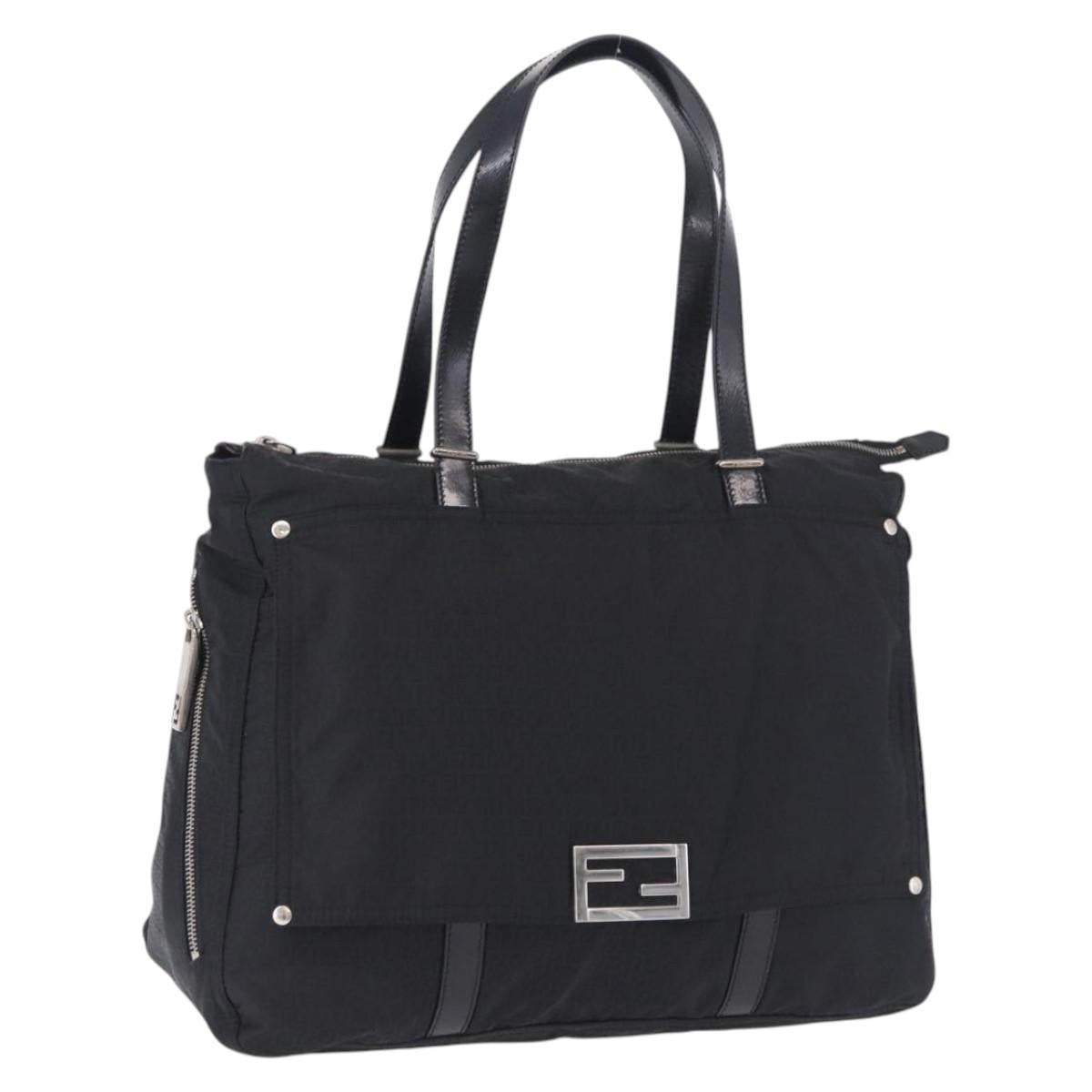 FENDI Zucchino Canvas Tote Bag Black Silver Auth 149710