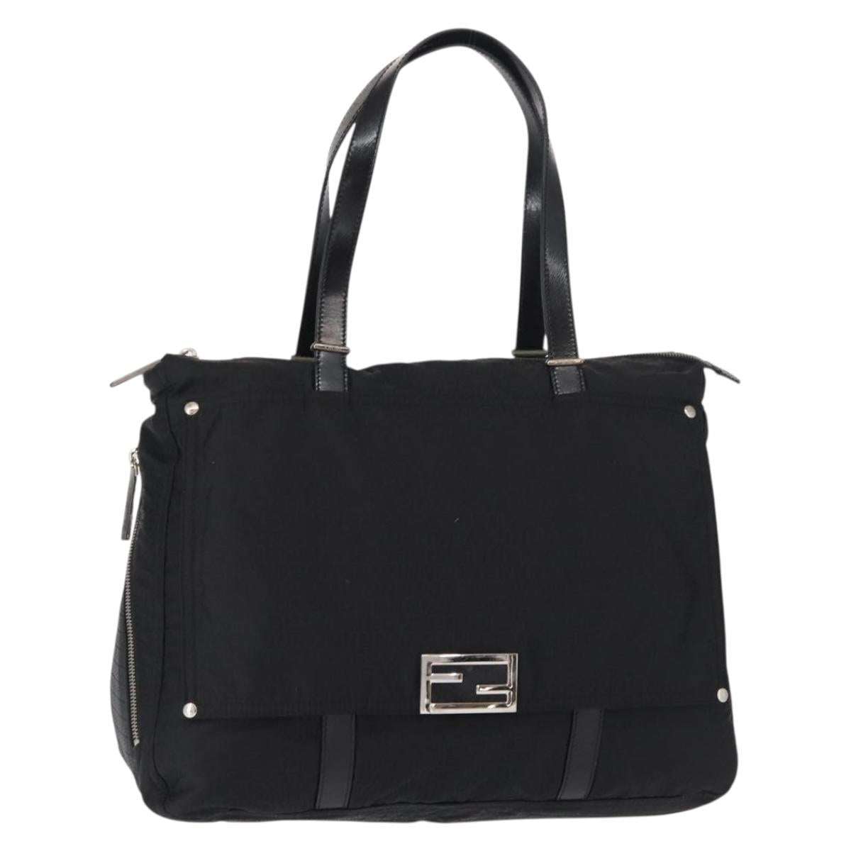 FENDI Zucchino Canvas Tote Bag Black Silver Auth 149710