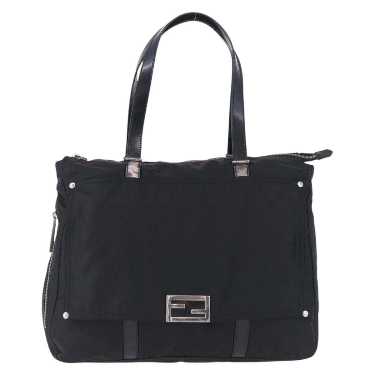 FENDI Zucchino Canvas Tote Bag Black Silver Auth 149710