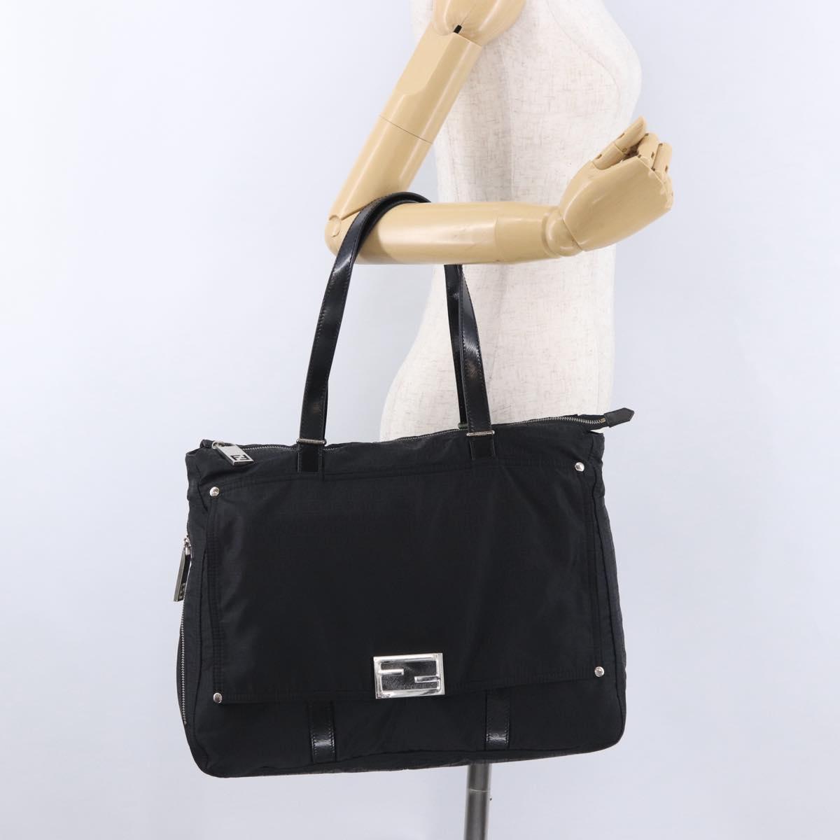 FENDI Zucchino Canvas Tote Bag Black Silver Auth 149710