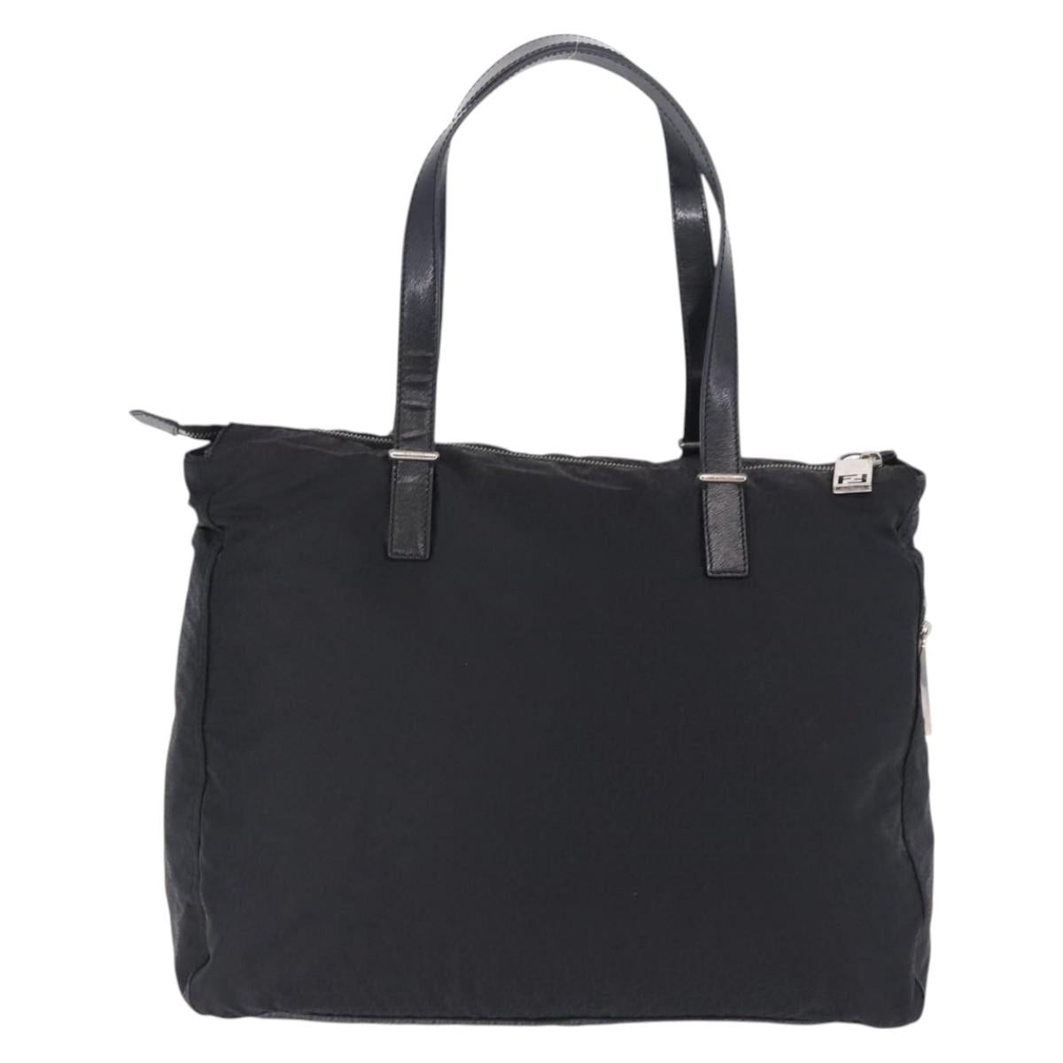 FENDI Zucchino Canvas Tote Bag Black Silver Auth 149710