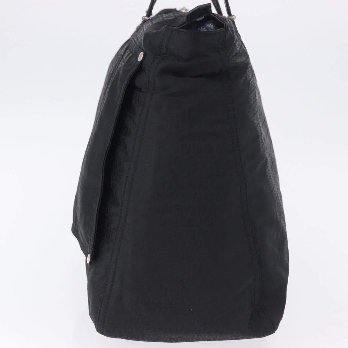 FENDI Zucchino Canvas Tote Bag Black Silver Auth 149710