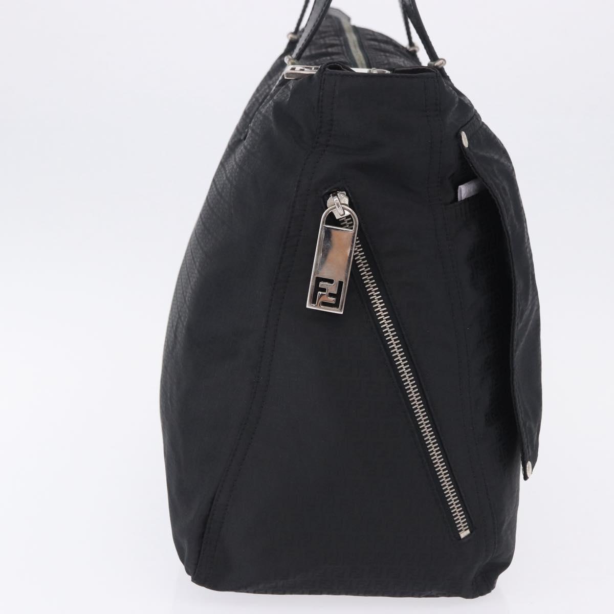 FENDI Zucchino Canvas Tote Bag Black Silver Auth 149710