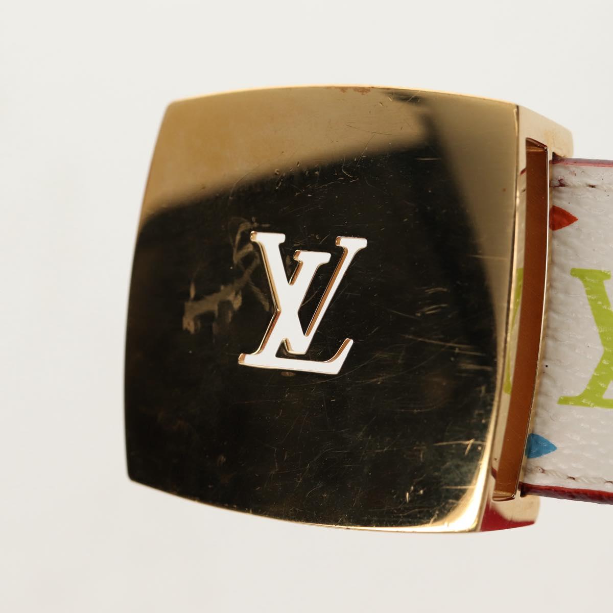 LOUIS VUITTON Multicolor Ceinture Carre Belt White M9682 LV Auth 149716A