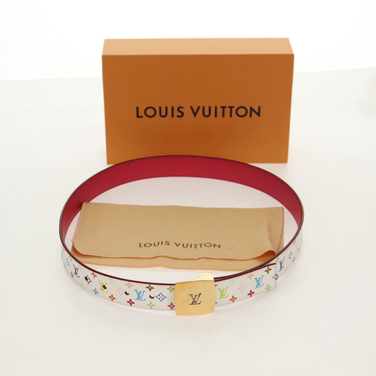 LOUIS VUITTON Multicolor Ceinture Carre Belt White M9682 LV Auth 149716V