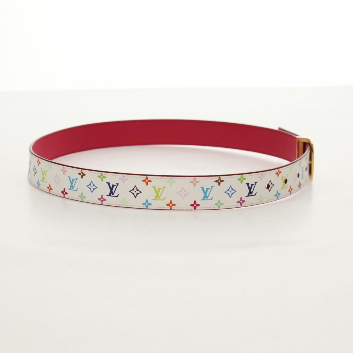 LOUIS VUITTON Multicolor Ceinture Carre Belt White M9682 LV Auth 149716A