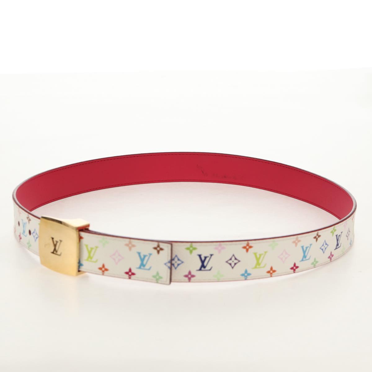 LOUIS VUITTON Multicolor Ceinture Carre Belt White M9682 LV Auth 149716A